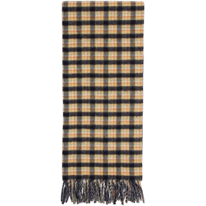 Photo: Gucci Navy and Yellow Wool Check GG Scarf