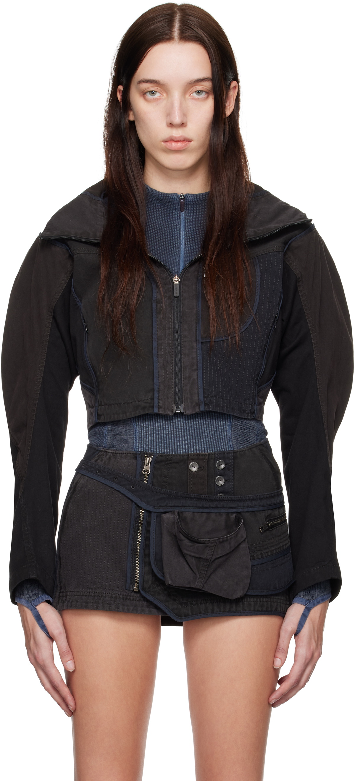 HYEIN SEO Black & Gray Patchwork Crop Jacket