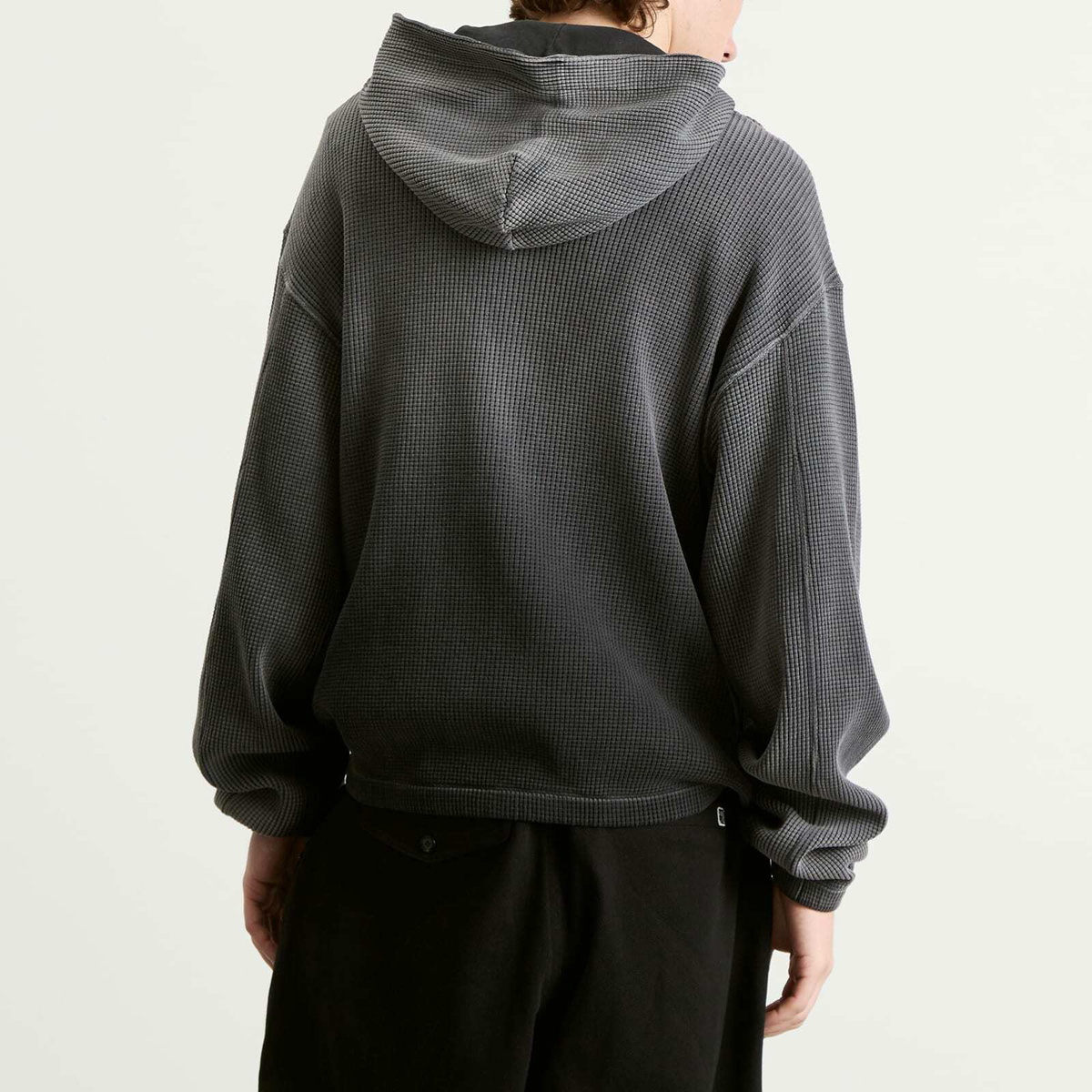 ROA Men's Bee Sun Faded Waffle Zip Up Hoodie in Black