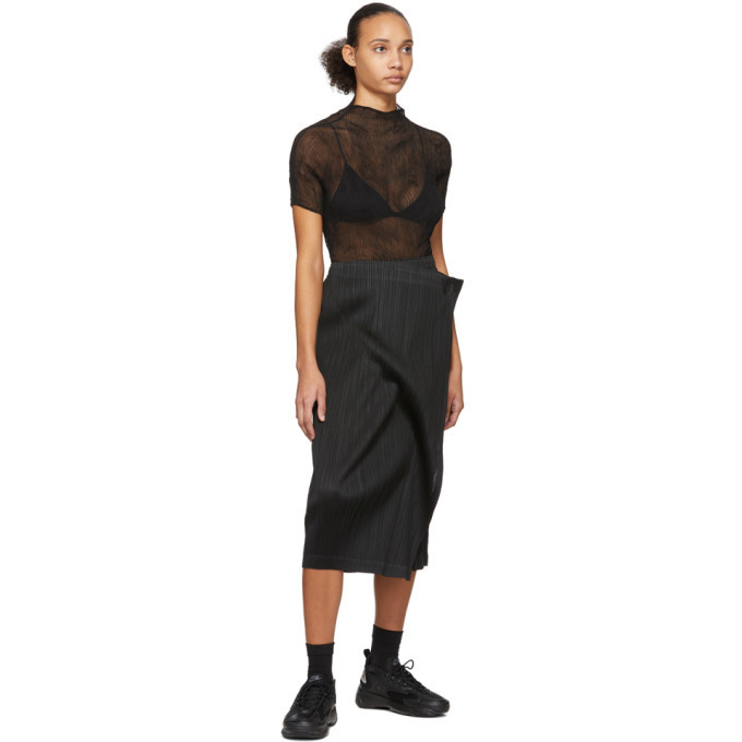 (超美品)PLEATS PLEASE WRAP SKIRT Pleats Please Issey Miyake Black Wrap Panel Skirt Pleats Please