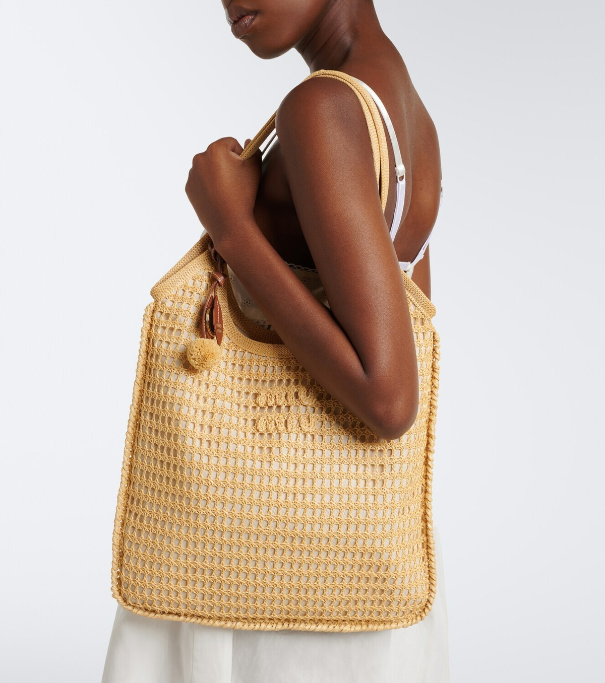 Miu Miu Ivy crochet raffia tote bag