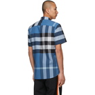 Burberry Blue Stretch Poplin Check Short Sleeve Shirt