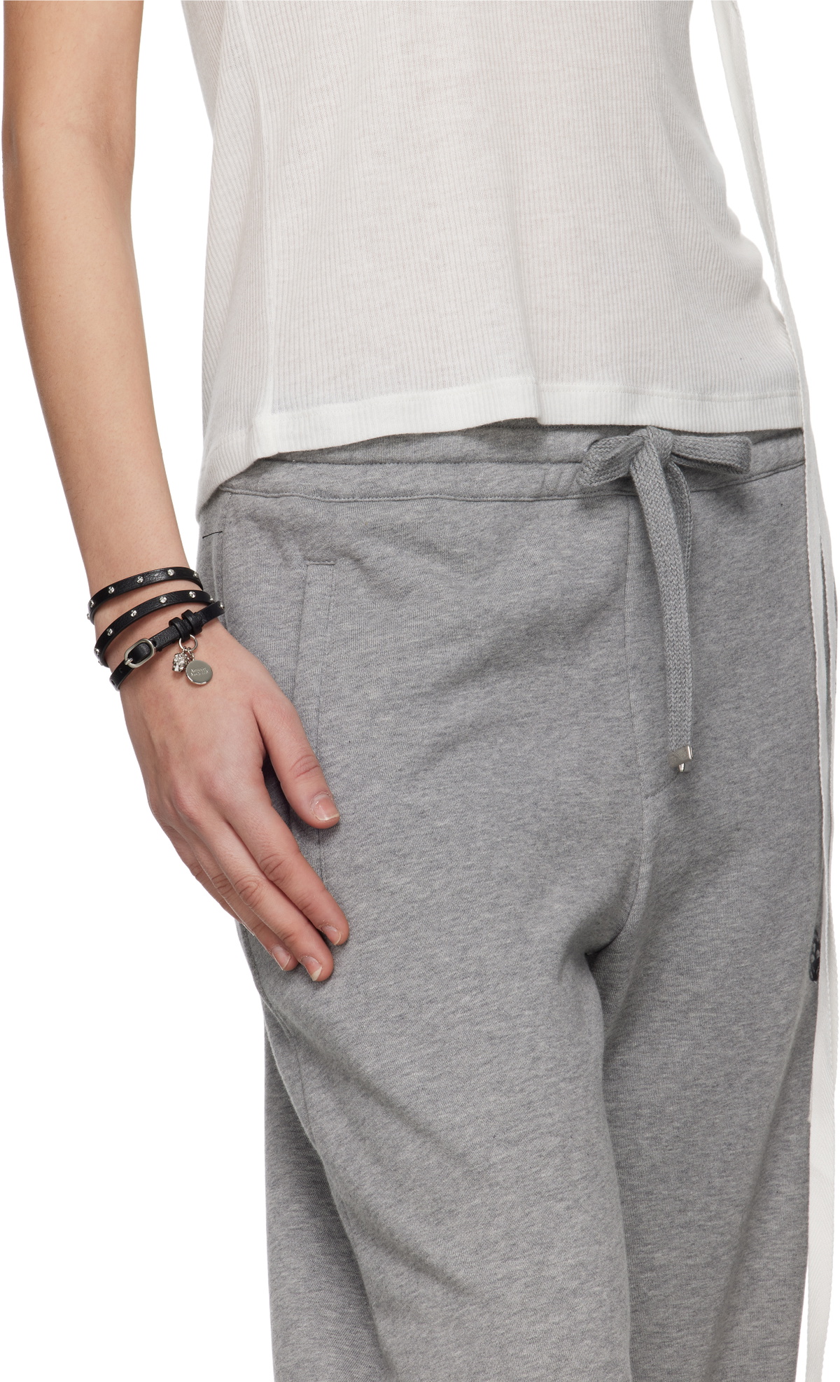 McQueen Black Hammered Studs Double-Wrap Bracelet