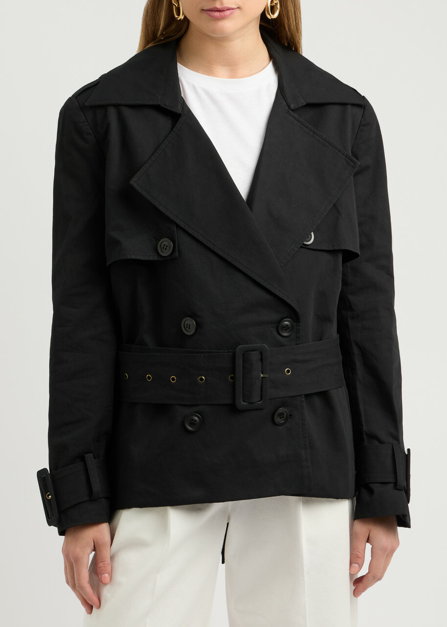 Aexae Belted Cropped Cotton Trench Coat Black