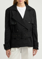 Aexae Belted Cropped Cotton Trench Coat Black