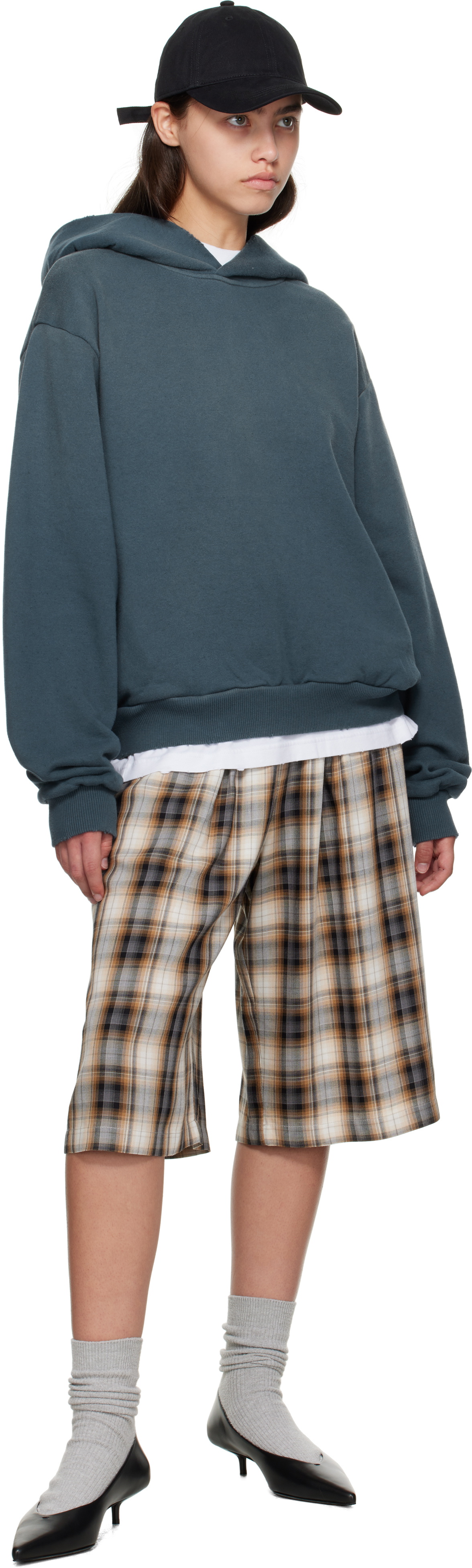 Acne Studios Beige & Black Check Shorts