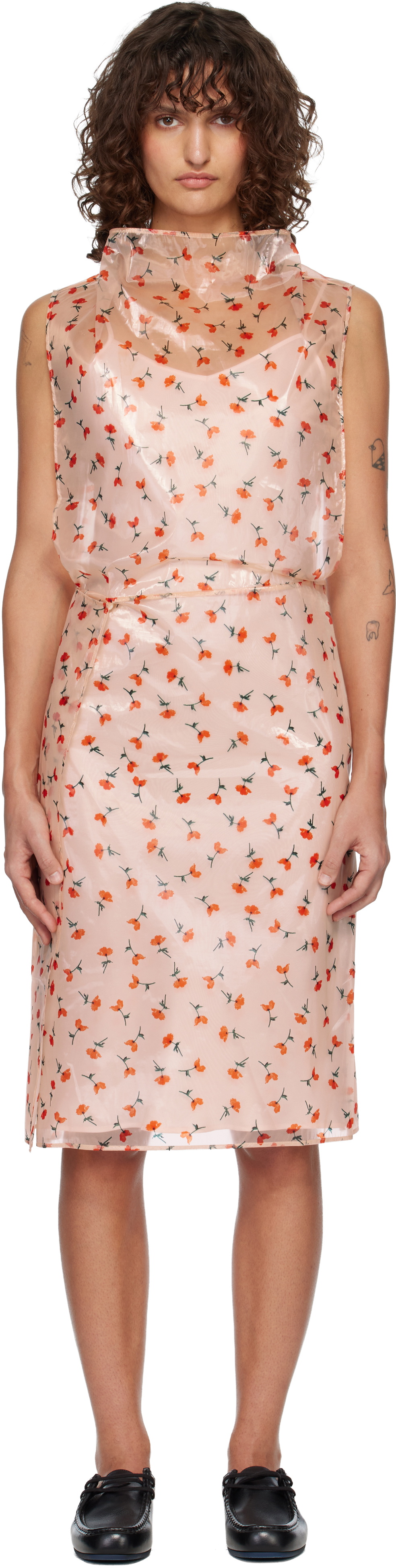 Jil Sander Pink Floral Lined Midi Dress