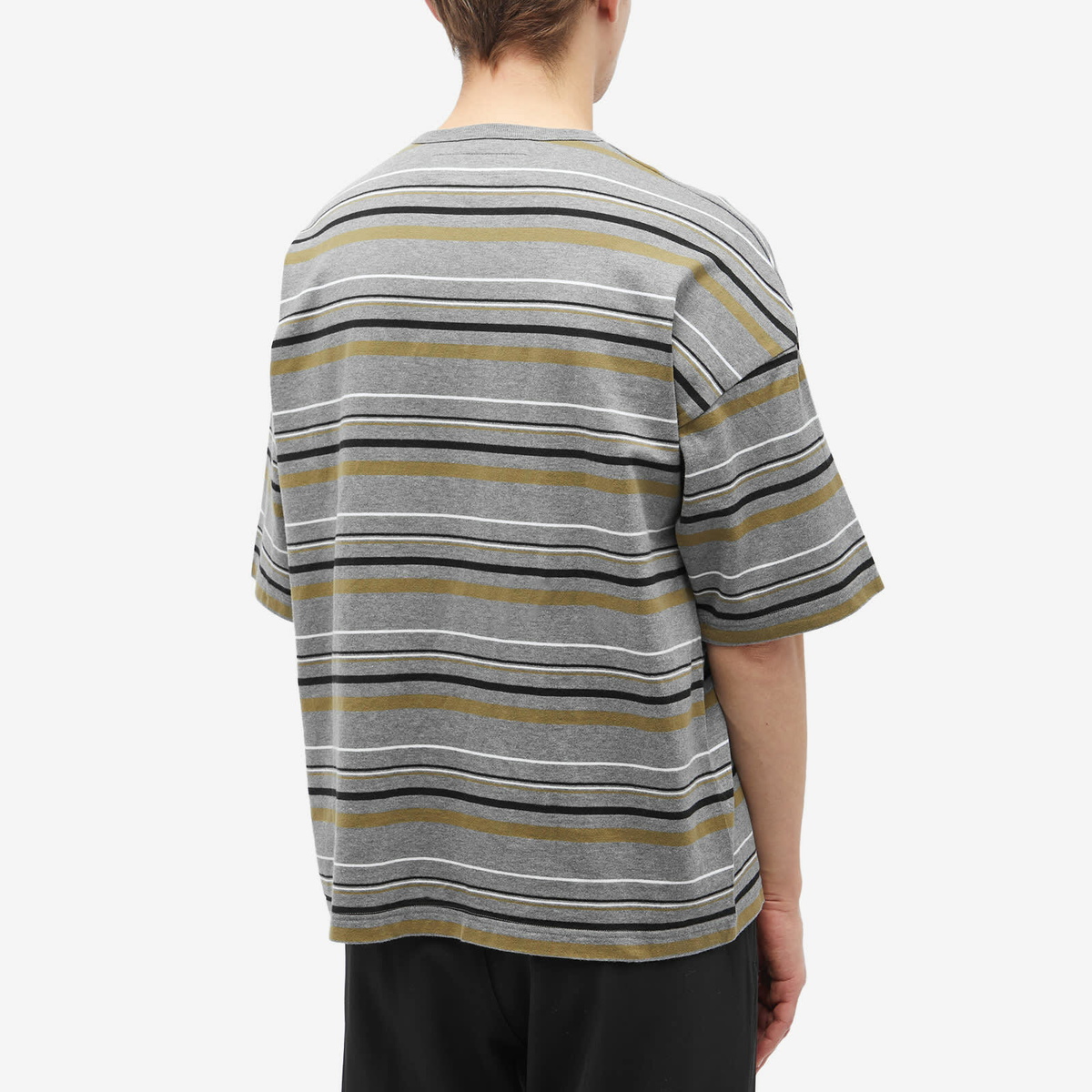 Neighborhood Men's Border Stripe Crew Neck T-Shirt in Grey