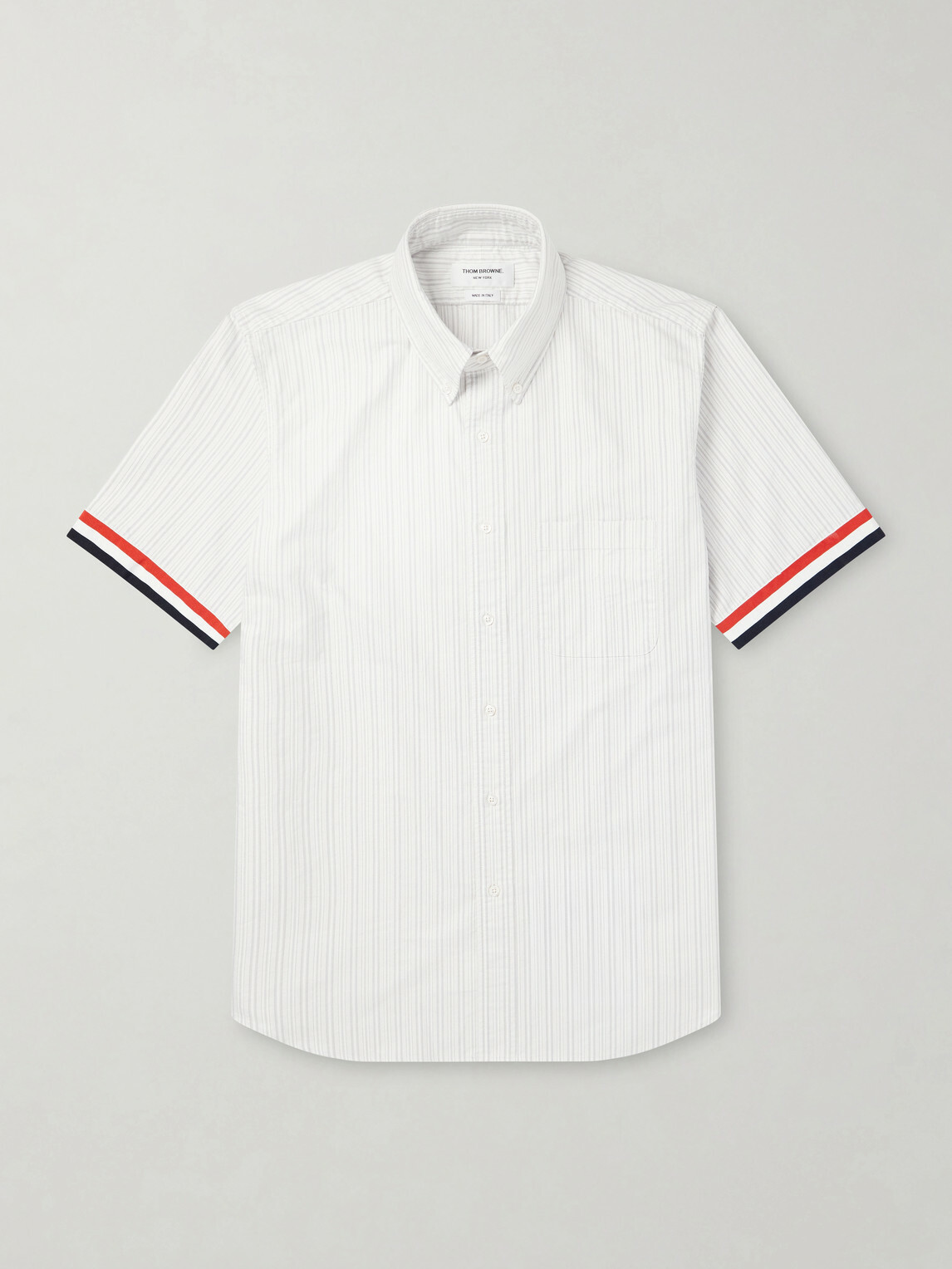 Thom Browne - Logo-Appliquéd Striped Cotton-Oxford Shirt - Gray