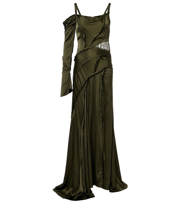 Photo: Blumarine Asymmetric lace-trimmed satin gown