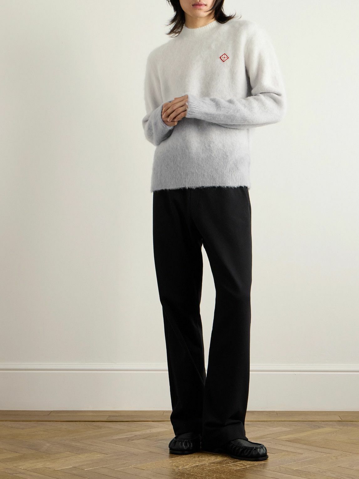Casablanca - Logo-Appliquéd Dip-Dyed Brushed-Knit Sweater - Gray