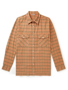 Auralee - Checked Silk and Cotton-Blend Flannel Shirt - Orange