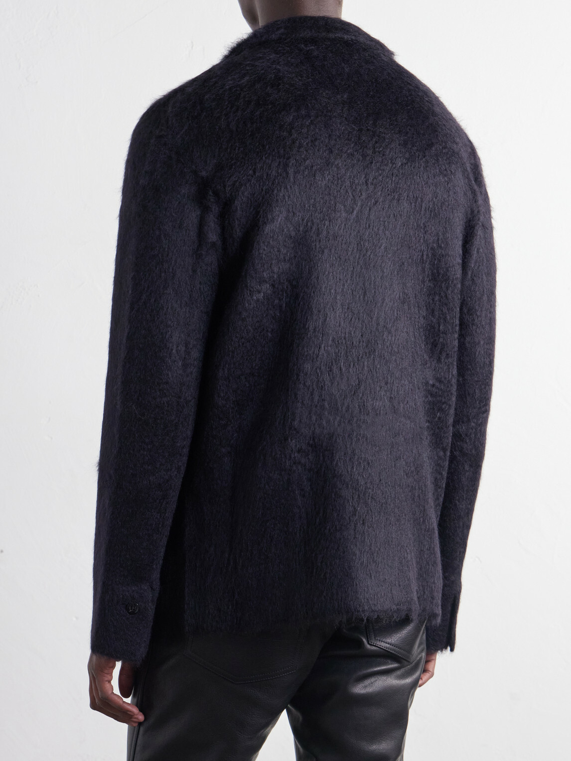 TOM FORD - Double-Breasted Brushed Cashmere, Mohair and Silk-Blend Knitted Blazer - Black