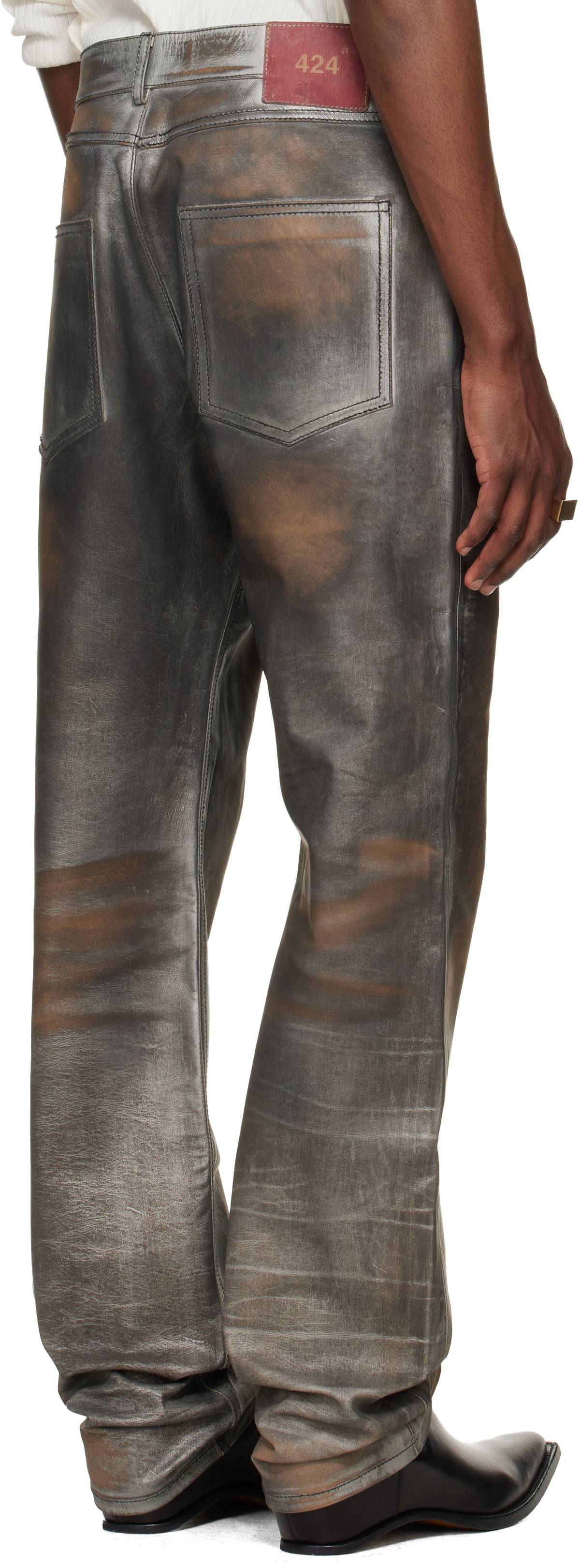 424 Gray Fivepocket Leather Pants
