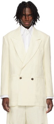 SOSHIOTSUKI Off-White Linen Washer Interlining Pocket 2B Double Breasted Blazer
