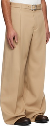 Jil Sander Beige Wool Gabardine Belted Trousers