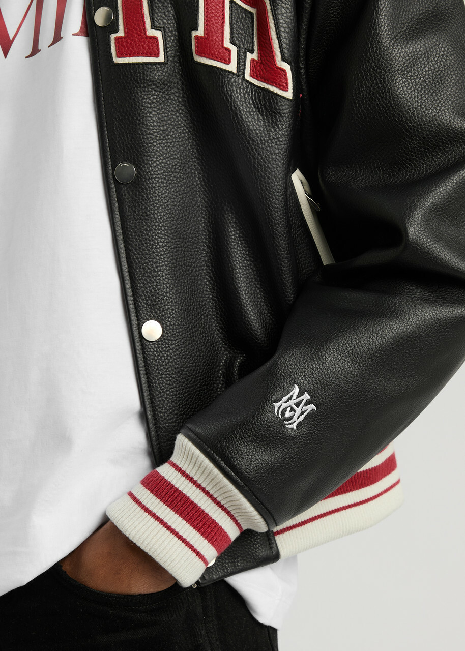Amiri Logo Leather Varsity Jacket Black