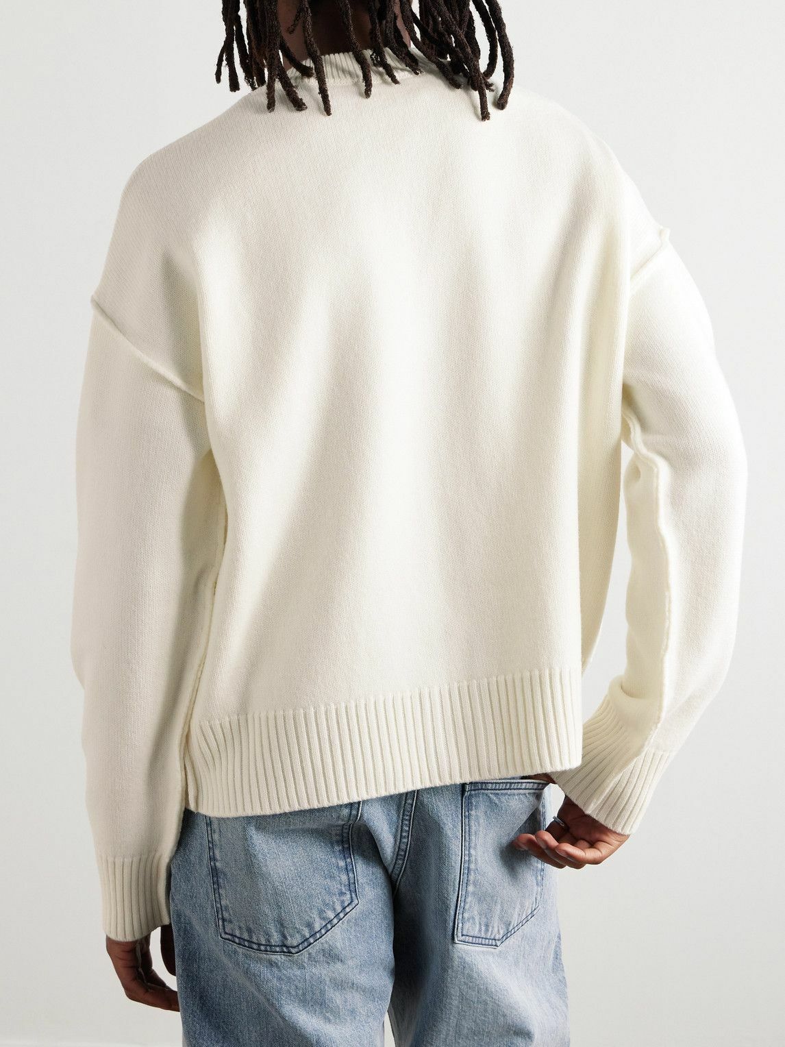 AMI PARIS - Logo-Intarsia Merino Wool Cardigan - Neutrals
