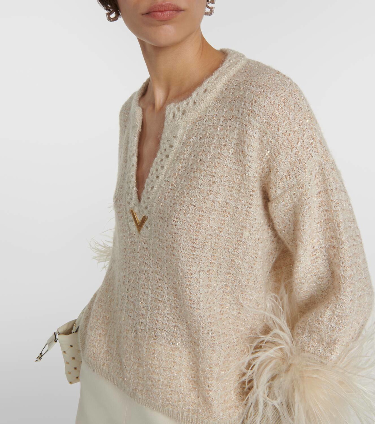 Valentino Lurex® and mohair feather-trimmed sweater Valentino