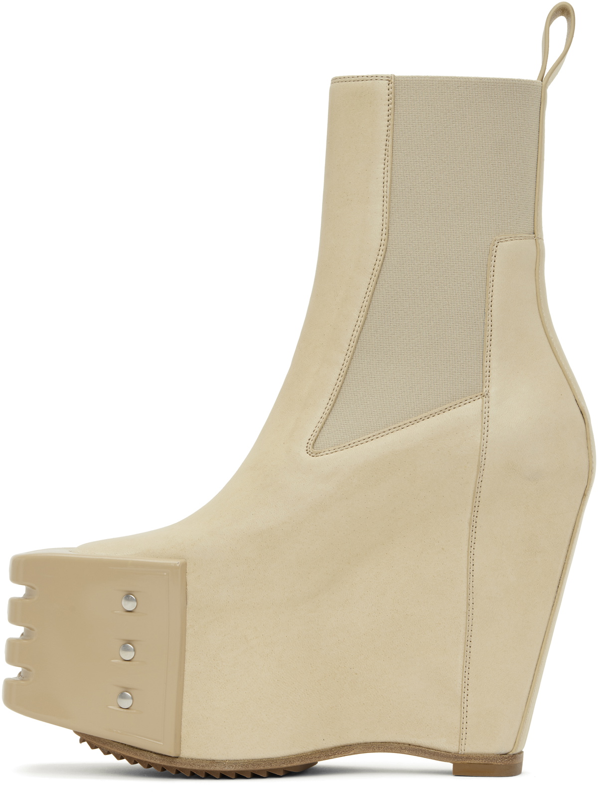 Rick Owens Beige Hollywood Grilled Wedge Beatle Chelsea Boots