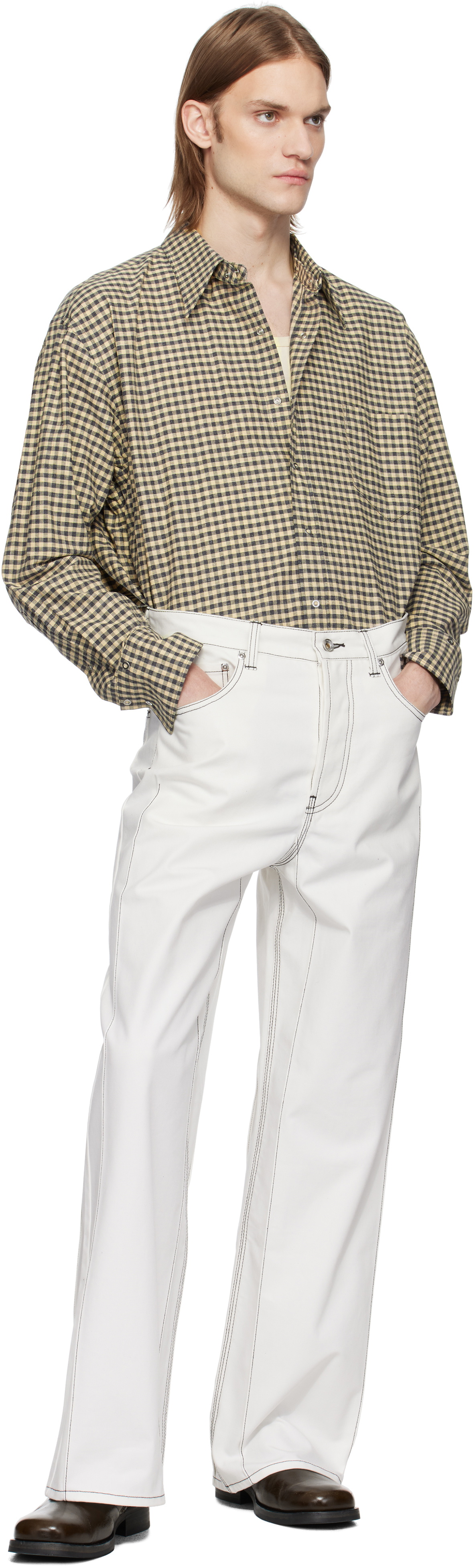 Karmuel Young Yellow & Black Check Square Snap Off Shirt
