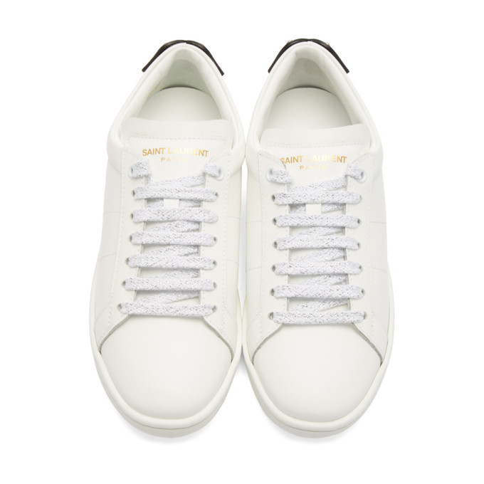 Saint Laurent White and Blue Court Classic SL/01 Lips Sneakers