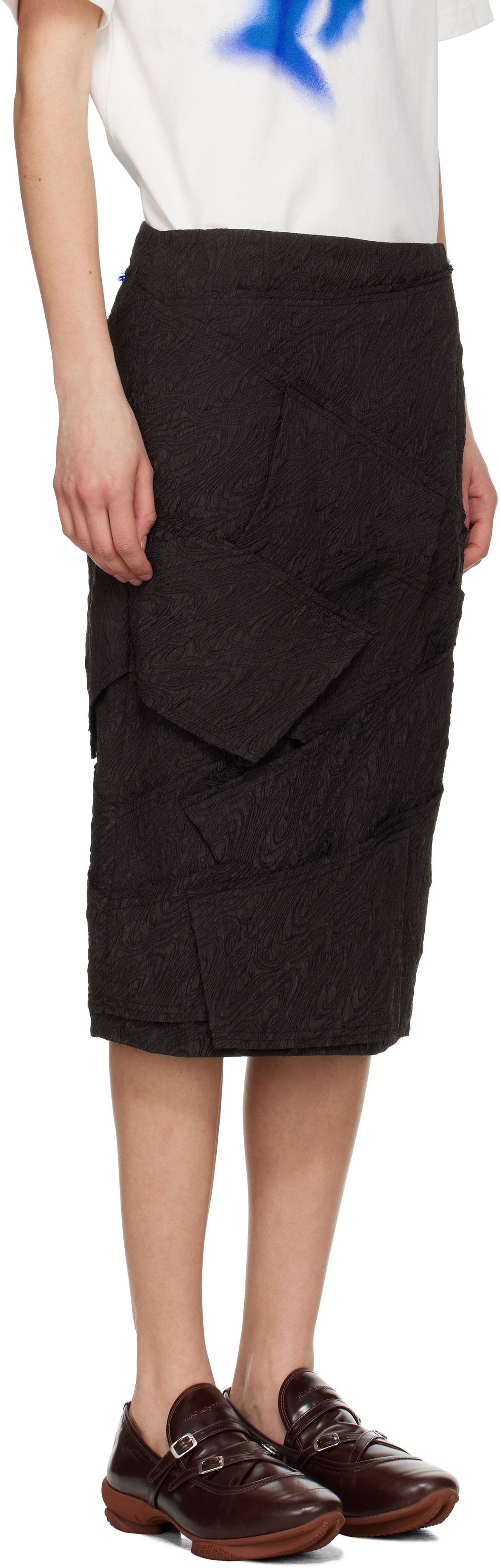 ADER error Black Raw Edge Midi Skirt
