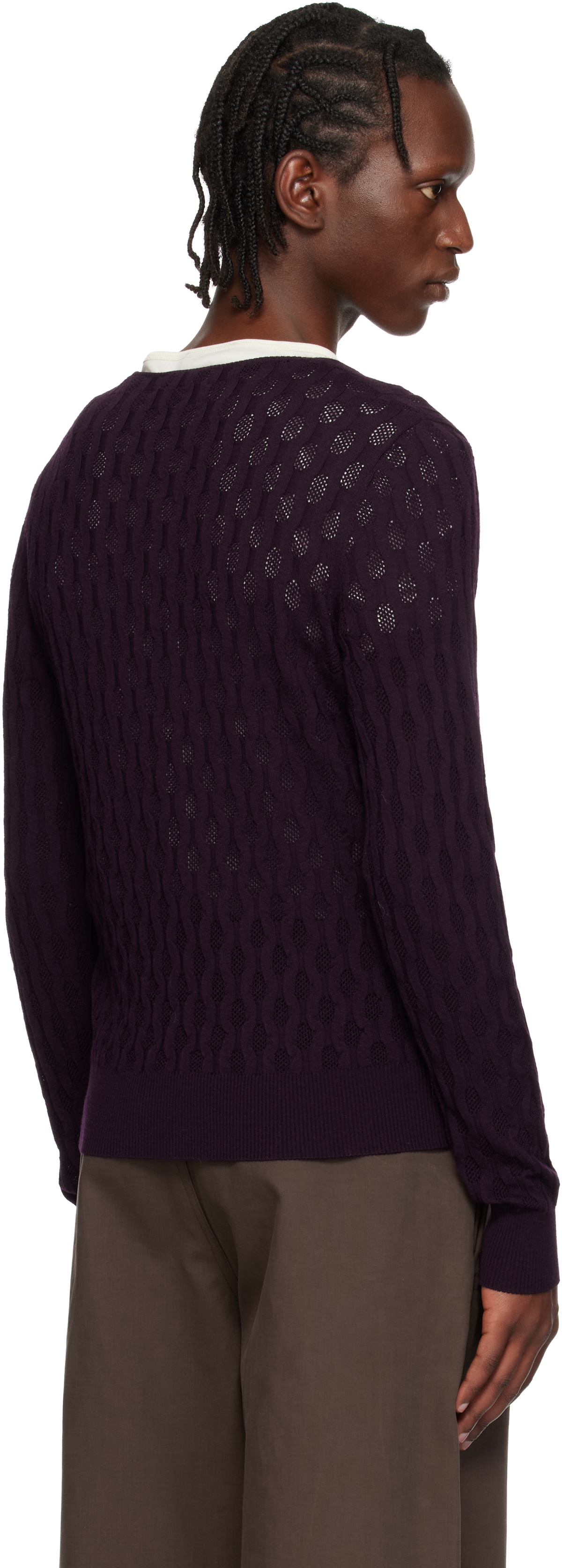 Dries Van Noten Purple Open-Knit Sweater