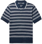 Beams F - Striped Linen and Cotton-Blend Polo Shirt - Blue