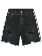 Balenciaga - adidas Wide-Leg Distressed Striped Denim Shorts - Black