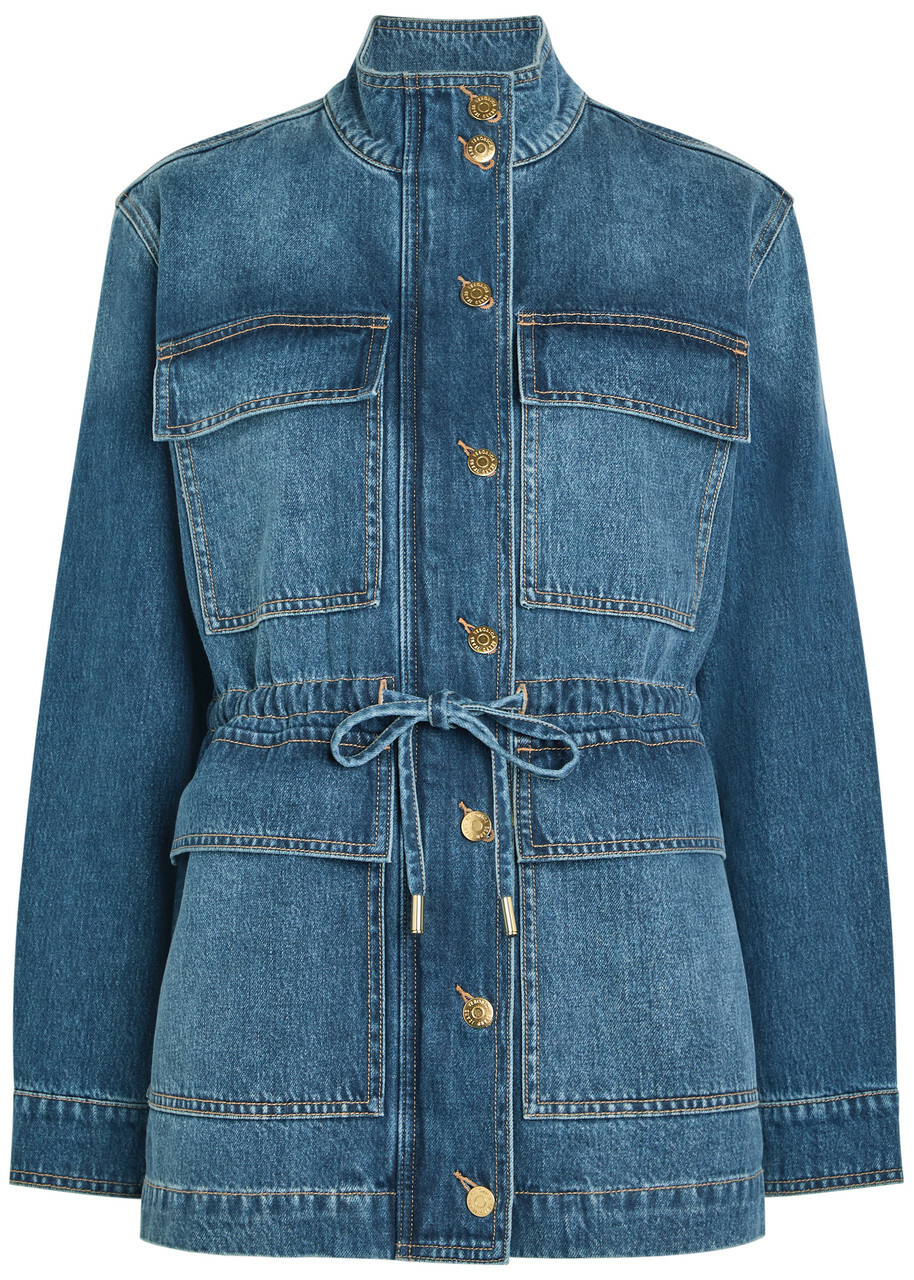 Veronica Beard Truman Drawstring Denim Jacket Mid Blu