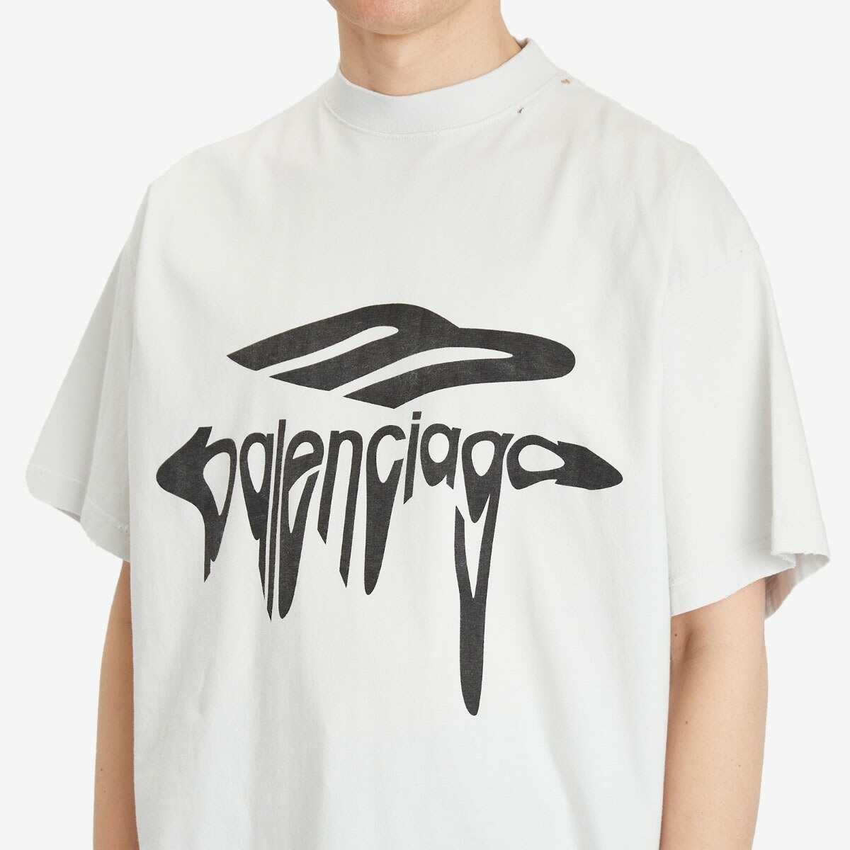 Balenciaga Men's Wavy Logo Oversized T-Shirt in Dirty White/Black