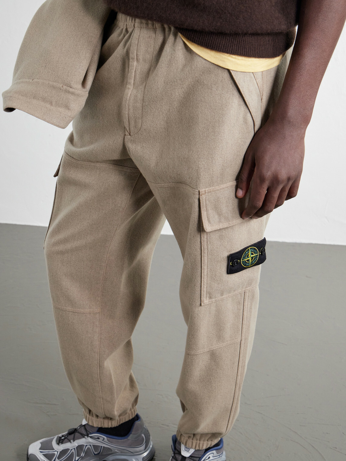 Stone Island - Garment-Dyed Wool-Blend Nylon Flannel-TC Cargo Sweatpants - Brown