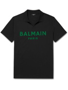 BALMAIN - Logo-Flocked Cotton-Jersey Polo Shirt - Black