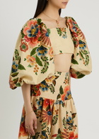 Farm Rio Delicate Garden Printed Cropped Linen top Cream