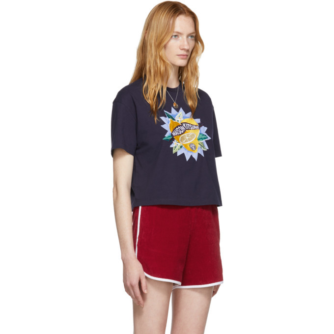 Maison Kitsune Navy Cropped Limone Logo T-Shirt Maison Kitsune