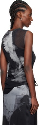 Ann Demeulemeester Black & Gray Doves Printed Tulle Tank Top