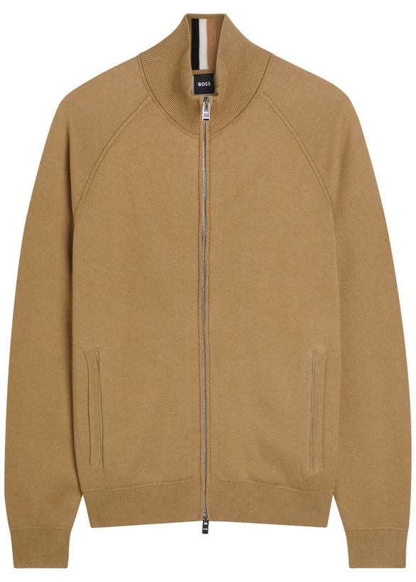 Photo: Boss Fine-knit Cotton and Wool-blend Cardigan Khaki