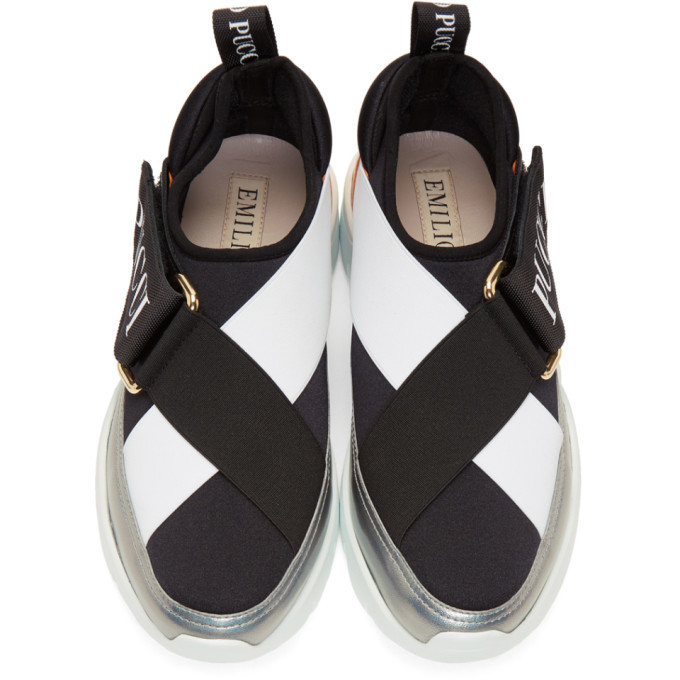 Emilio Pucci Black and Silver Elastic Band Slip-On Sneakers Emilio