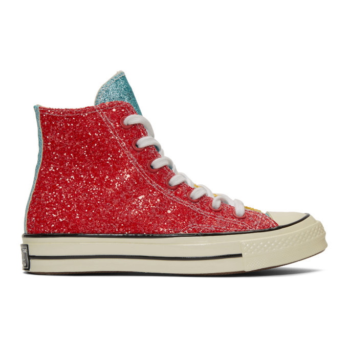 Photo: JW Anderson Red and Yellow Converse Edition Glitter Chuck 70 High Sneakers