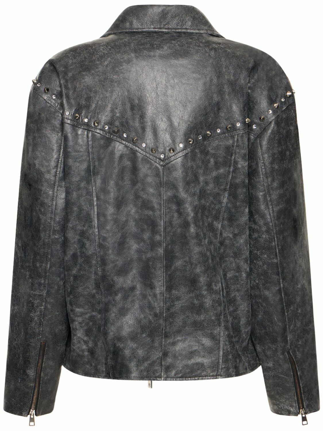 ALESSANDRA RICH - Studded Leather Oversize Biker Jacket