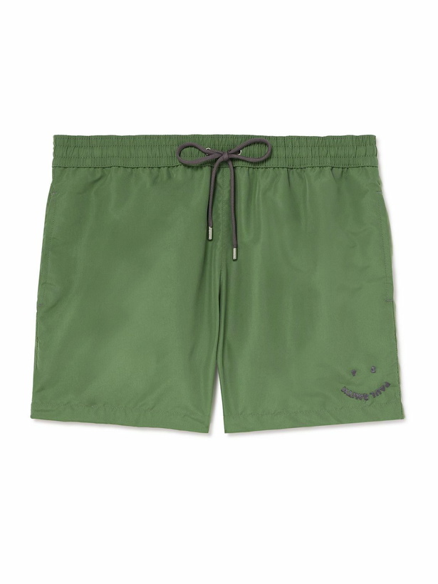 Photo: Paul Smith - Happy Slim-Fit Short-Length Logo-Embroidered Recycled Swim Shorts - Green