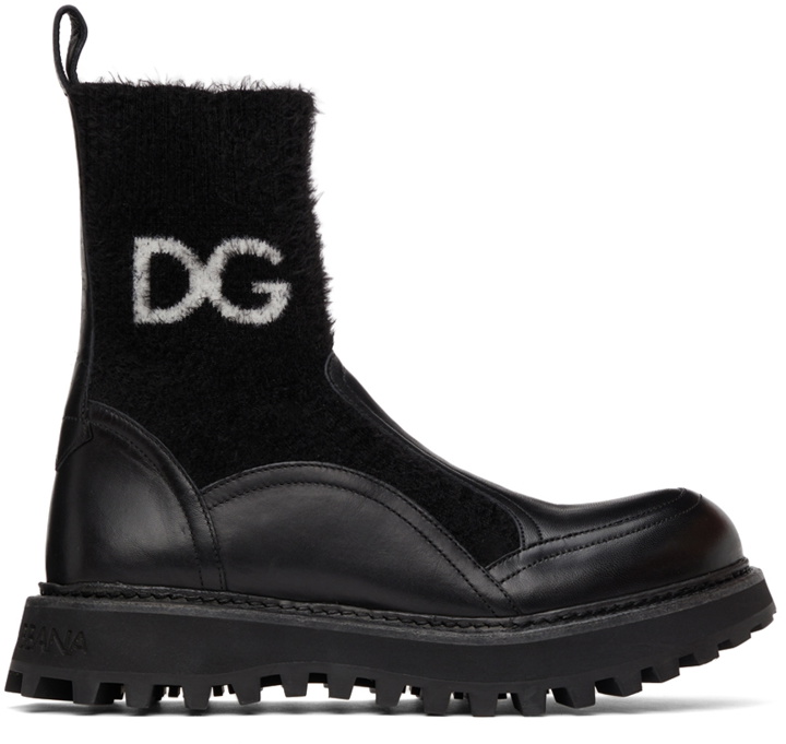 Photo: Dolce & Gabbana Black Hors Sock Ankle Boots