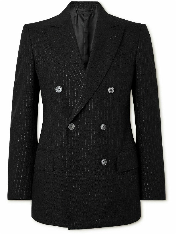 Photo: TOM FORD - Double-Breasted Striped Metallic Woven Tuxedo Jacket - Black