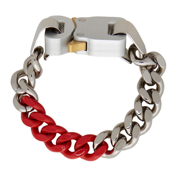 1017 ALYX 9SM Silver and Red Colored Links Buckle Bracelet 1017