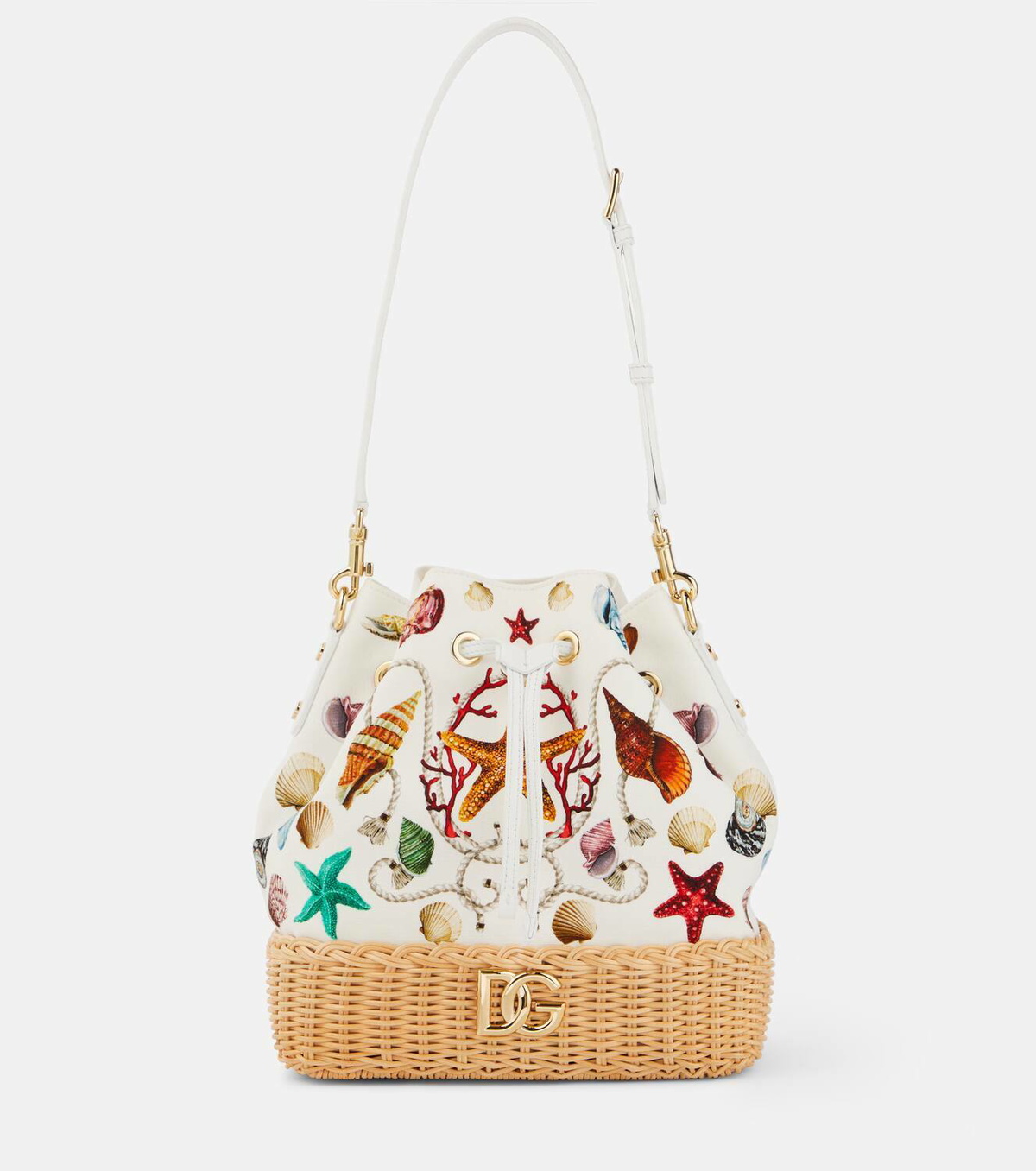 Dolce&Gabbana Capri DG raffia-trimmed canvas bucket bag