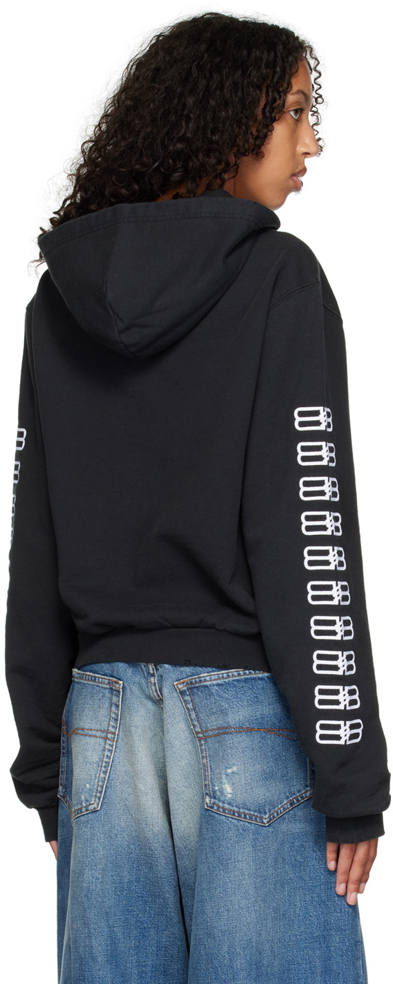 Balenciaga Black BB Paris Icon Zip-Up Hoodie Balenciaga