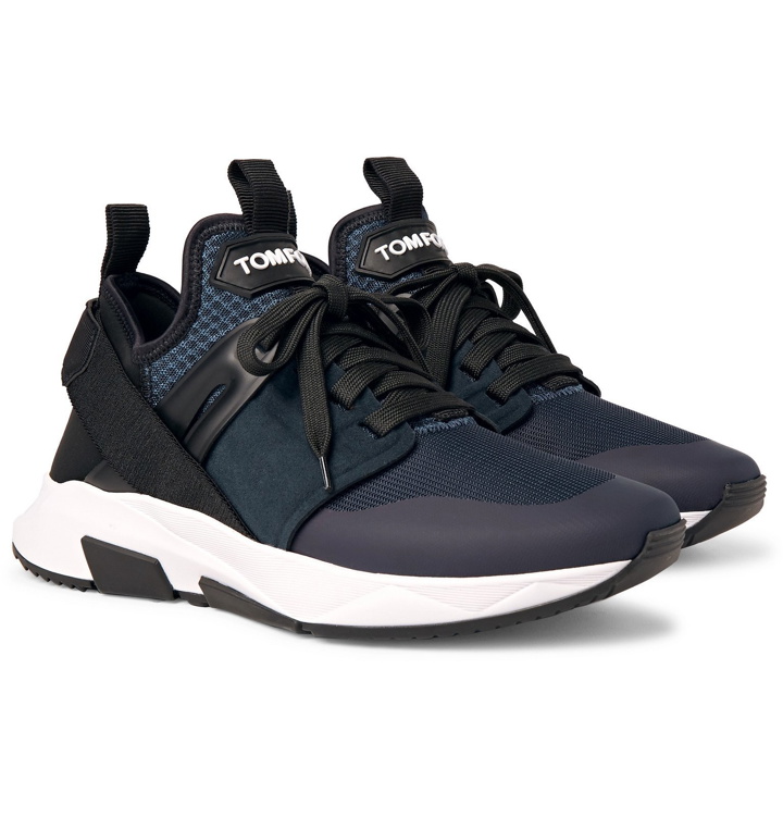 Photo: TOM FORD - Jago Neoprene, Suede and Mesh Sneakers - Blue