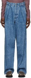 Dries Van Noten Blue Marbled Wide-Leg Jeans