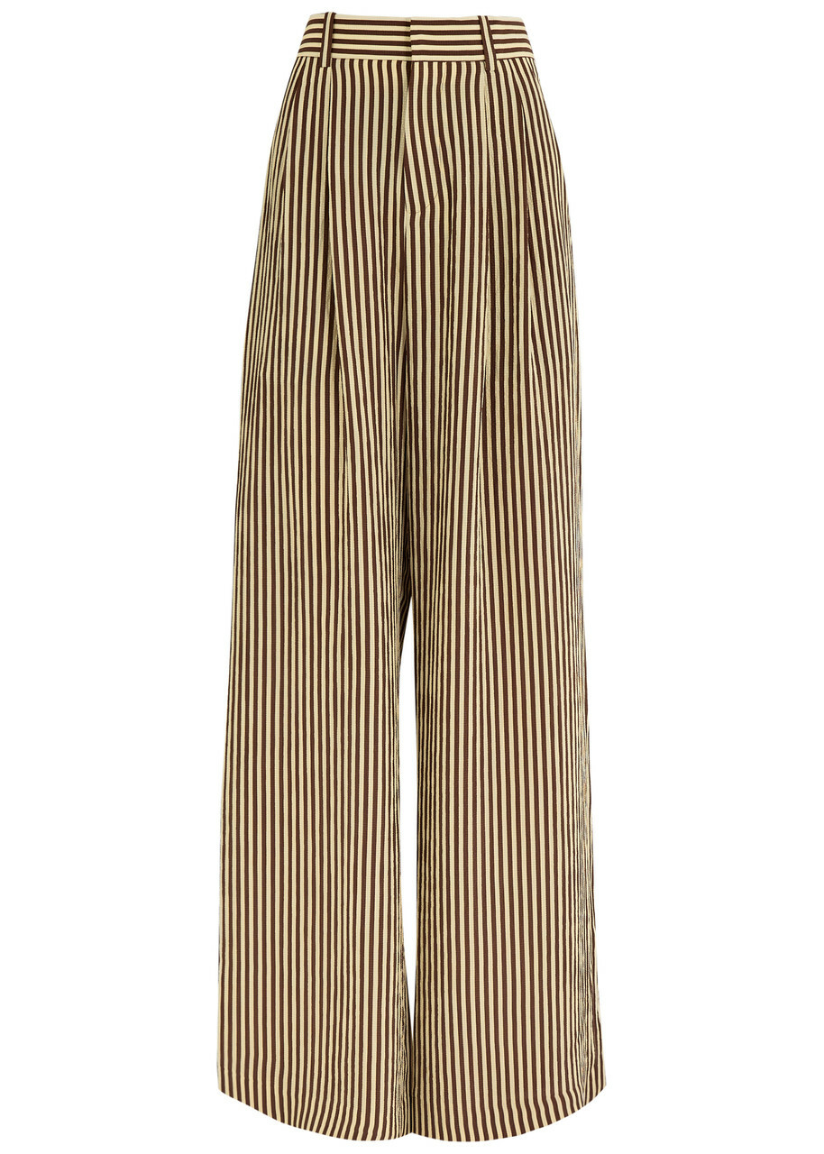 Petar Petrov Striped Wide-leg Seersucker Silk Trousers Brown